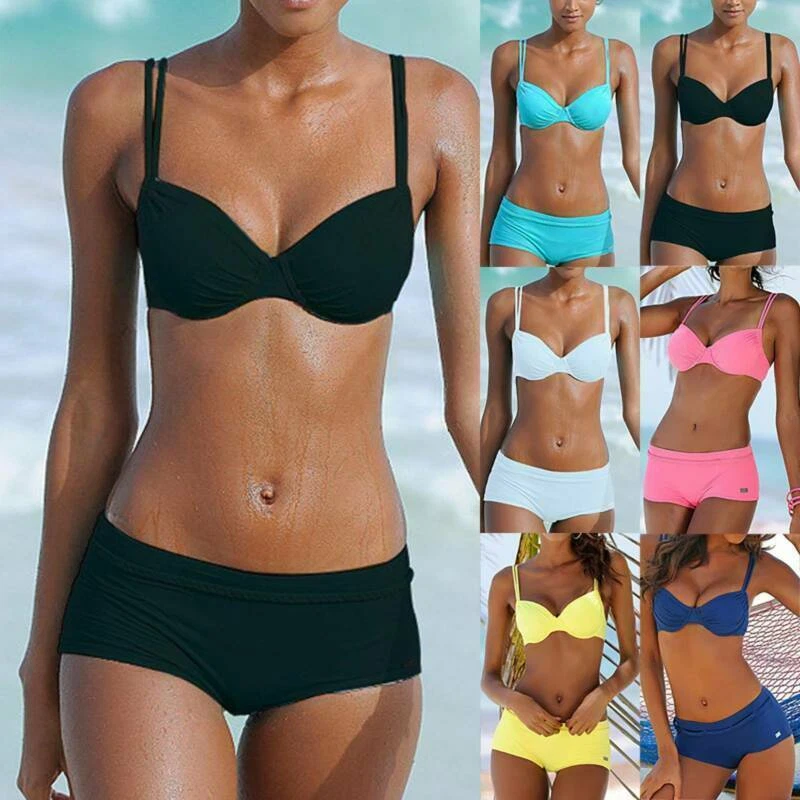 Women Padded Bikini Swimwear Beachwear Swimsuit Beachwear Push-up Bra Shorts  Set