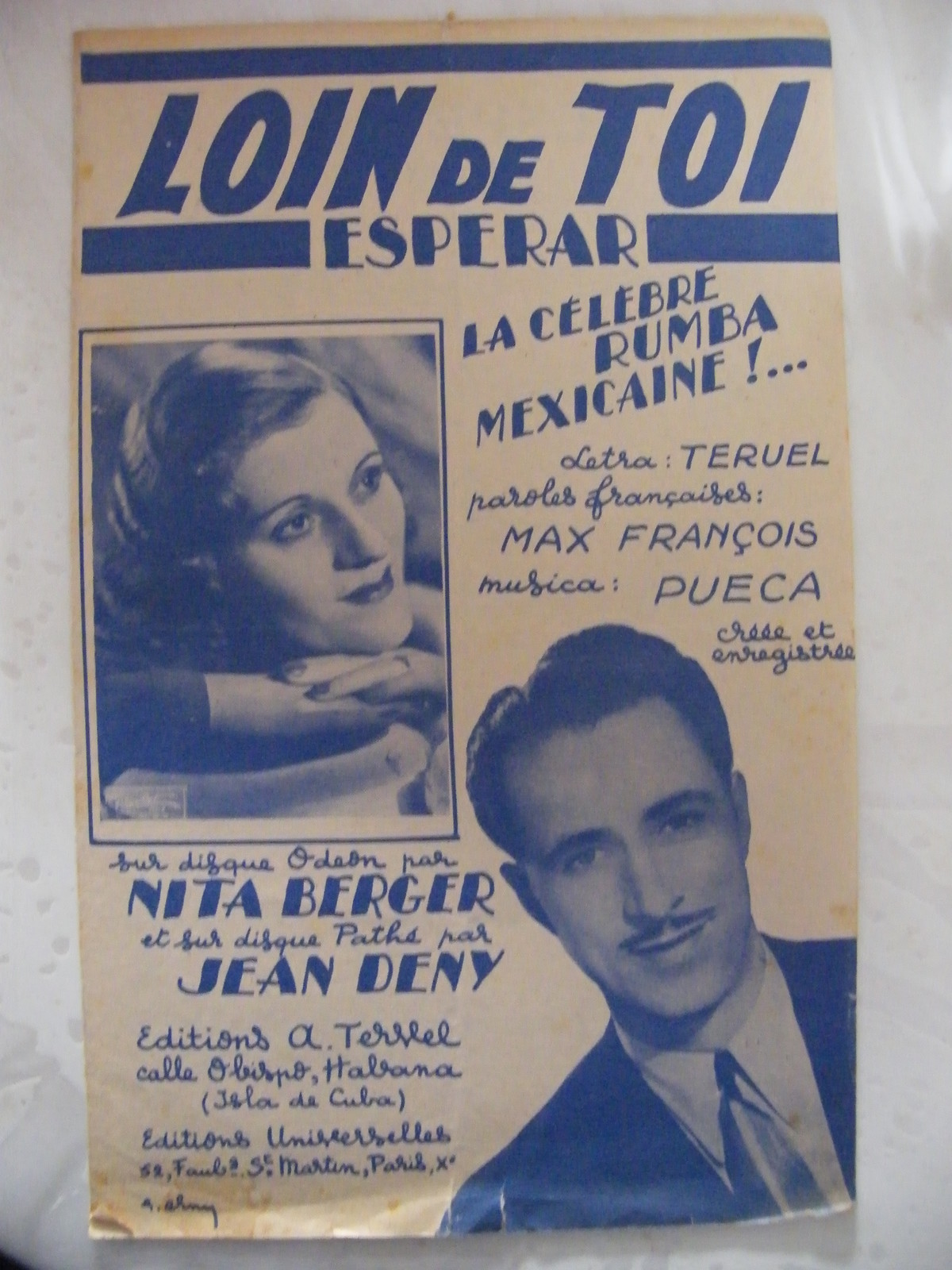 Partition Loin De Toi Nita Berger Jean Deny Rumba Mexicaine 1946