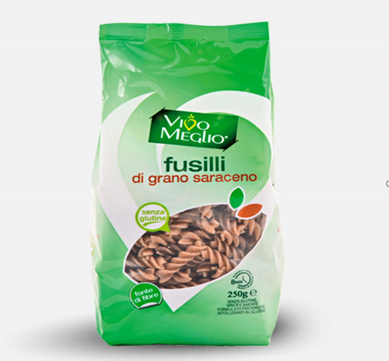 Italian pasta GLUTEN FREE Fusilli of BUCKWHEAT ""VIVO MEGLIO"" 4 x 250g (1 Kg)