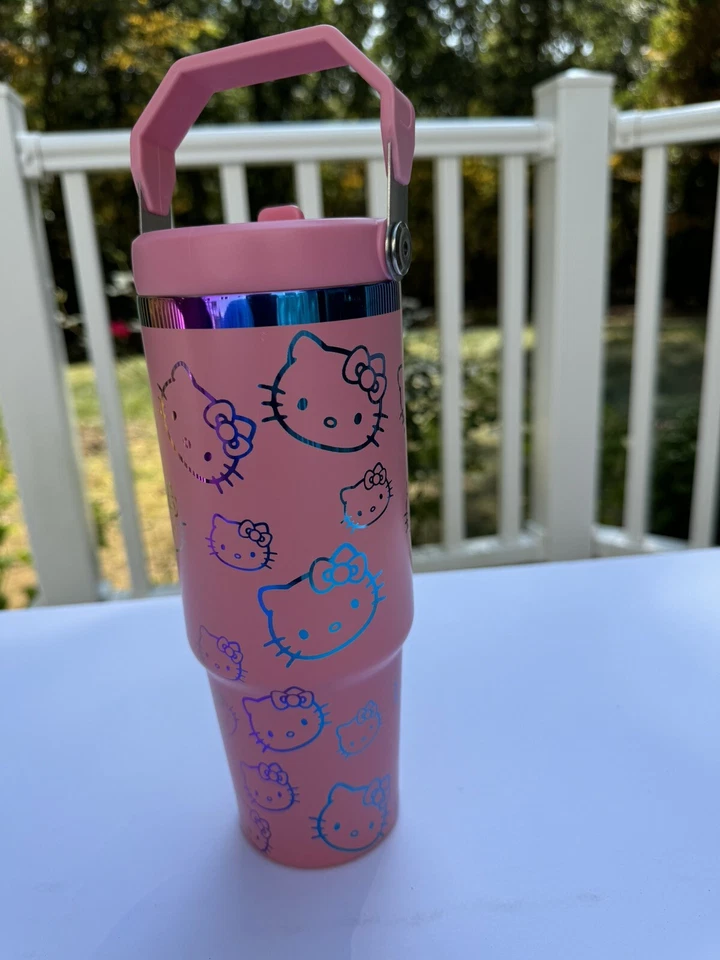 30 унций барабан лазерная гравировка Sanrio Hello Kitty лица светло-розовый радужный оттенок - Изображение 4 из 4