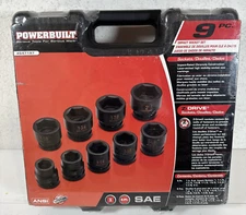 Powerbuilt Air Impact Socket Set SAE  Z-Drive 6 point Chromoly 9 piece 1" Drive