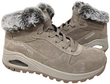 Skechers Women's Uno Rugged Lace Up Winter Boots Dark Taupe Size:9 182E