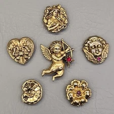 Nony NY Cherub Button Covers Lot of 6 Gold Tone Angels