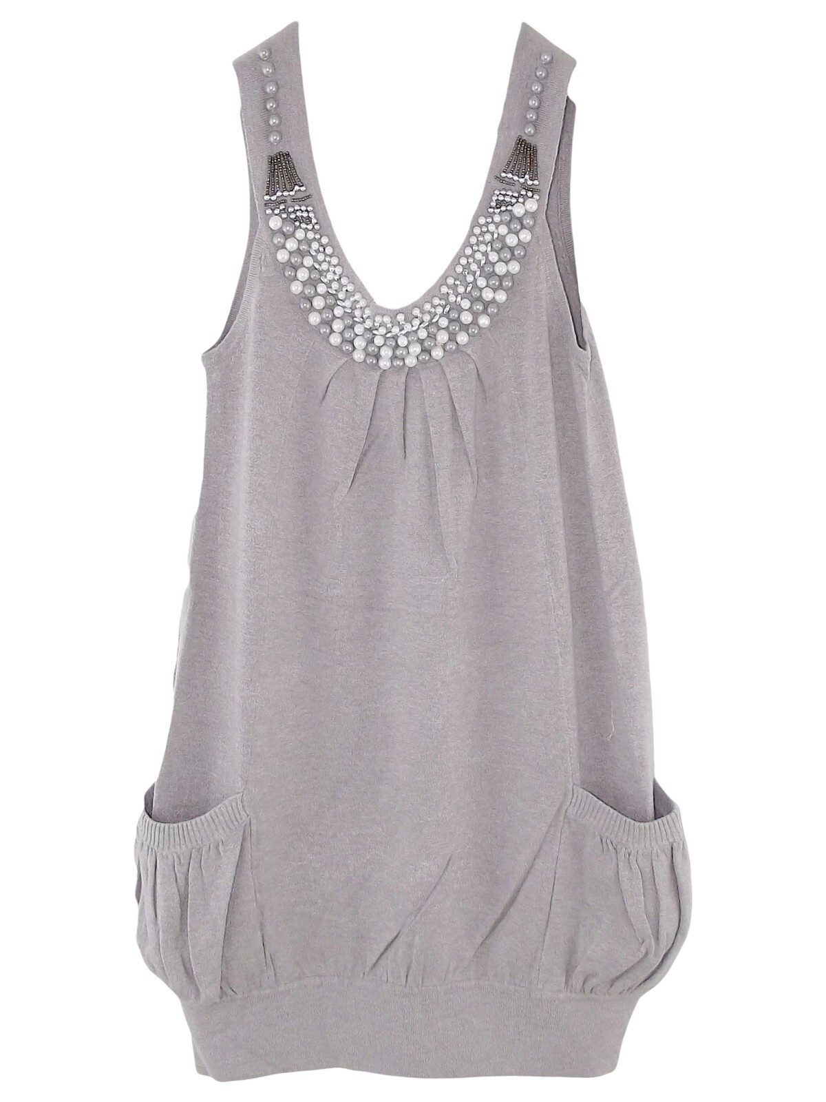 Vestido Corto De Mujer Túnica De Punto Con Perlas Sin Mangas Aireado