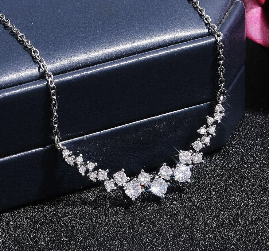 2.15 CT Simulated Diamond Necklace 925 Silver Plated Delicate Women's Necklace