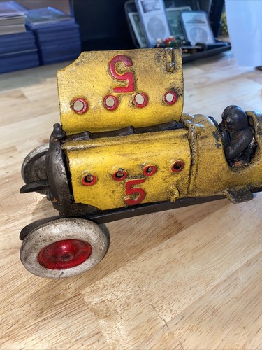 NASCAR Yellow Toy Race Car HOTROD RATROD Cast Iron Metal Car Truck Auto - Picture 8 of 12