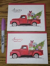 Lot Of 2 Christmas Winter Holiday Greeting Card Red Truck Glitter