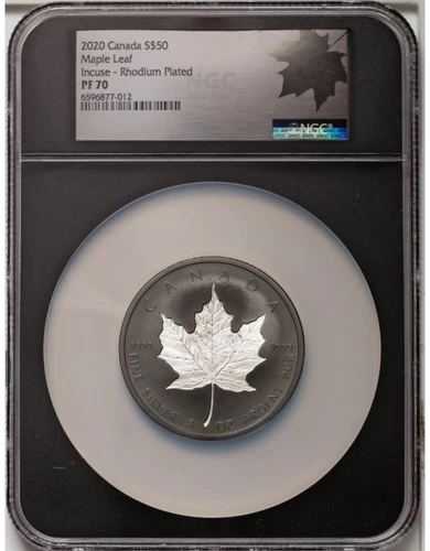 2020 Canada $50 Canada Maple Leaf Rhodium 3 Oz Incuse Silver Coin NGC PF70
