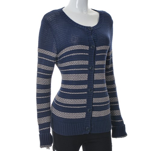 Marc O'Polo Women Cardigan Sweater Size L Dark Blue Scoop Neck Cotton Blend - Picture 2 of 7