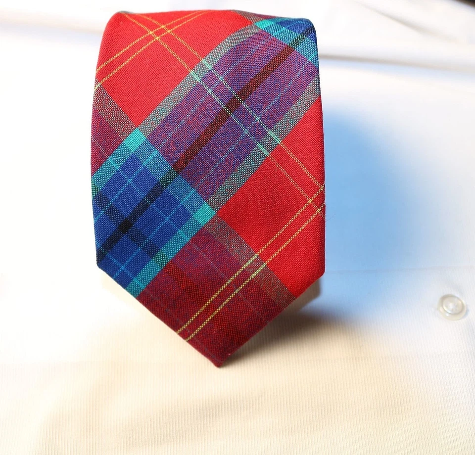 PENDLETON Red Blue Yellow Purple Pink Check Plaid Skinny Necktie 56.5"L x 3.25"W - Image 2 of 4
