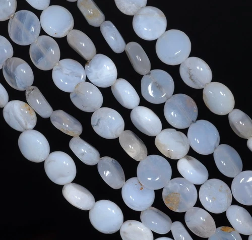 8MM CHALCEDONY BLUE AGATE GEMSTONE ROUND FLAT LOOSE BEADS 15.5" - Foto 3 di 4