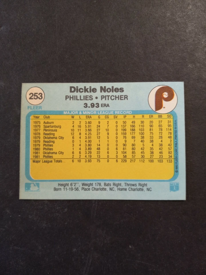 1981 FLEER BASEBALL CARD DICKIE NOLES # 253 HAND SIGNED W/COA FREE S&H - Image 2 of 2