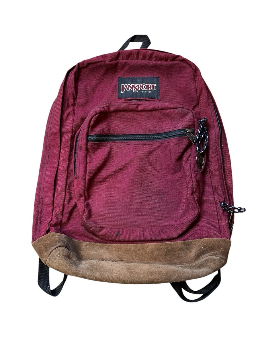 Vintage 90's Jansport Backpack Bag Suede Leather Bottom Red Vintage 90's Jansport Backpack Bag Suede Leather Bottom Red
