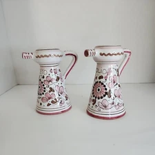 Vtg Grifo Deruta Hand Painted Italian Oil and Vinegar Cruet Set- Pink Floral 