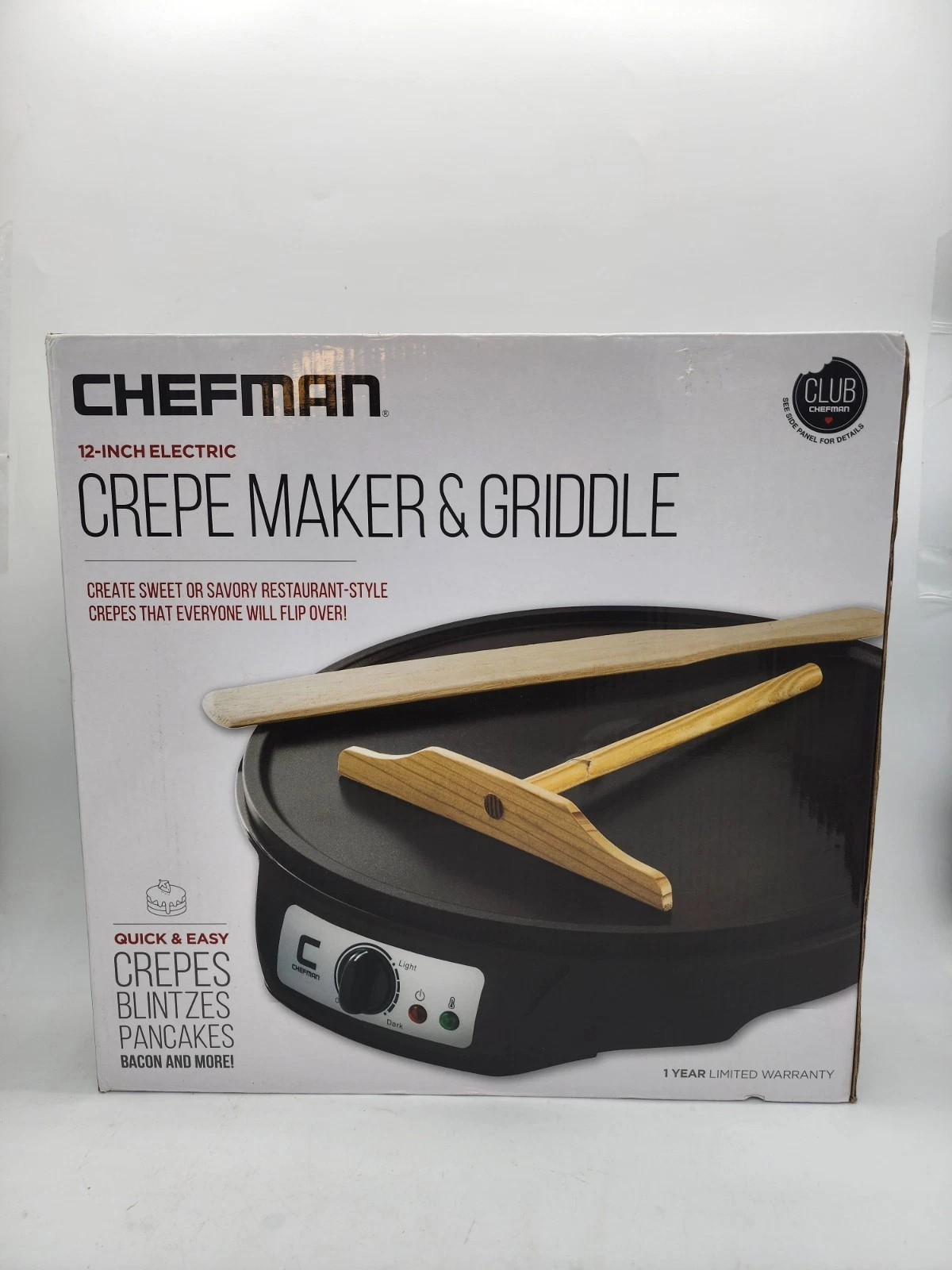 Chefman 12" Electric Crepe Maker & Griddle – Nonstick – Includes Spreader & Turn