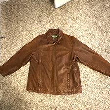 Eddie Bauer Mens Brown Leather Jacket Full Zi...