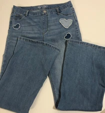 Wonder Nation Girls Size XXL (18) Flare Pull On Denim Jeggings Heart Print