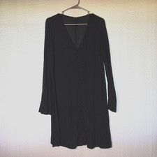 Madewell Heather Long-Sleeve Shift Button-Front Dress V Neck Black Goth Size S