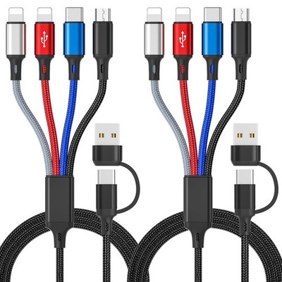 2 Pack 6 in 1 Multi Charging Cable 6FT Braided USB A/C to Type C Micro Cord