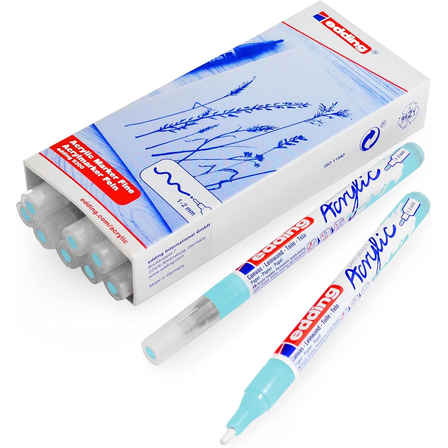 Marqueur peinture acrylique edding 5300 bleu pastel lot de 10 feutres de qualité supérieure