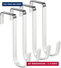 Single Over Door Steel Hooks 4 Pack Fit 1-3/8" Door 5.5" White  Plast