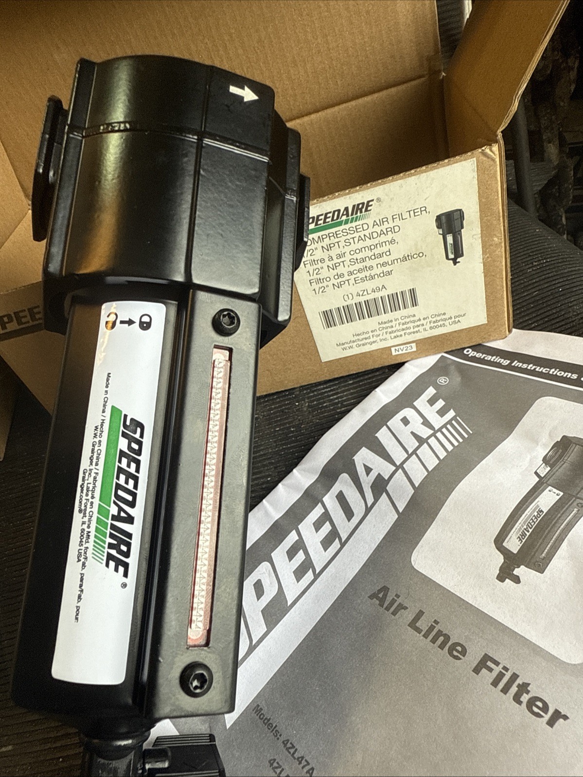 Speedaire Air Line Filter New 1/2" 140 CFM 250 Psi  4ZL49A