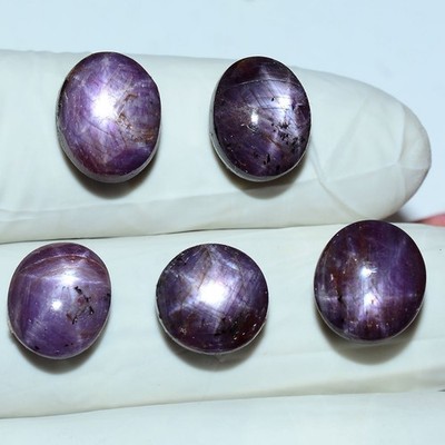 5 Pcs Natural 6 Rays Star Ruby Untreated 11mm-13mm Cabochon Loose Gemstones Lot