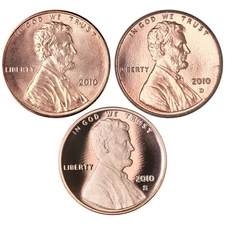 2010 P D S Lincoln Shield Cent Year Set Proof & BU US 3 Coin Lot
