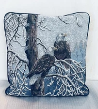 VTG Bald Eagle Tapestry Throw Pillow 18x18 USA Made Winter Wildlife Decor