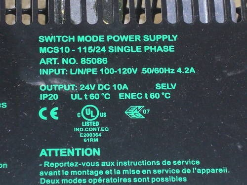 MURR ELEKTRONIK MCS10 SWITCH MODE SUPPLY 85086 UNMP - Picture 2 of 2