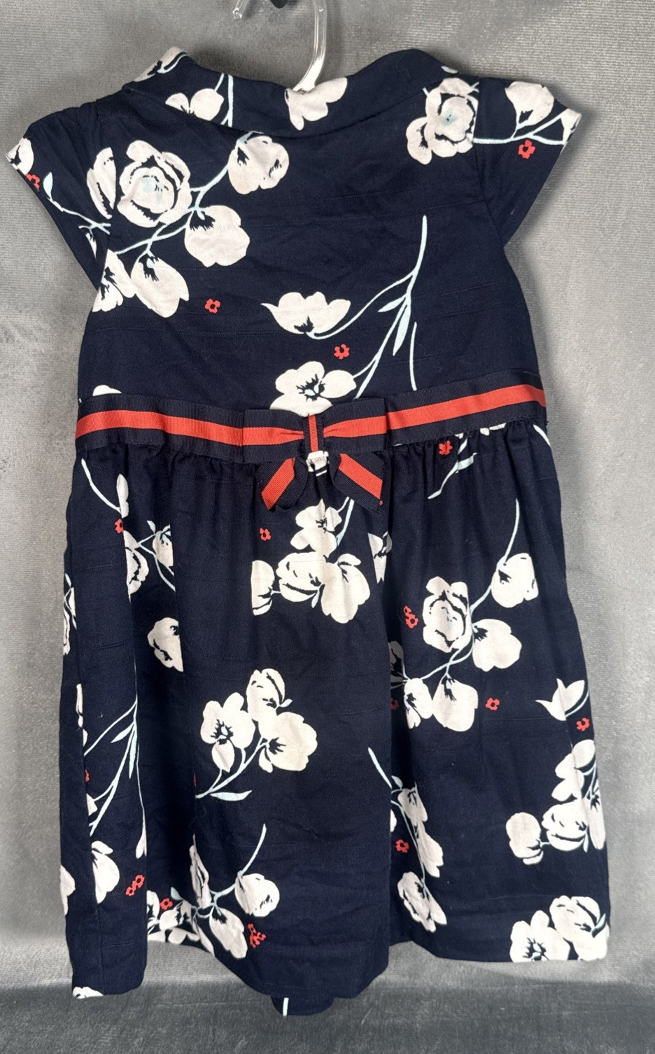 Janie and Jack Dress Baby Size 12-18m Navy Red Bow Lined Floral