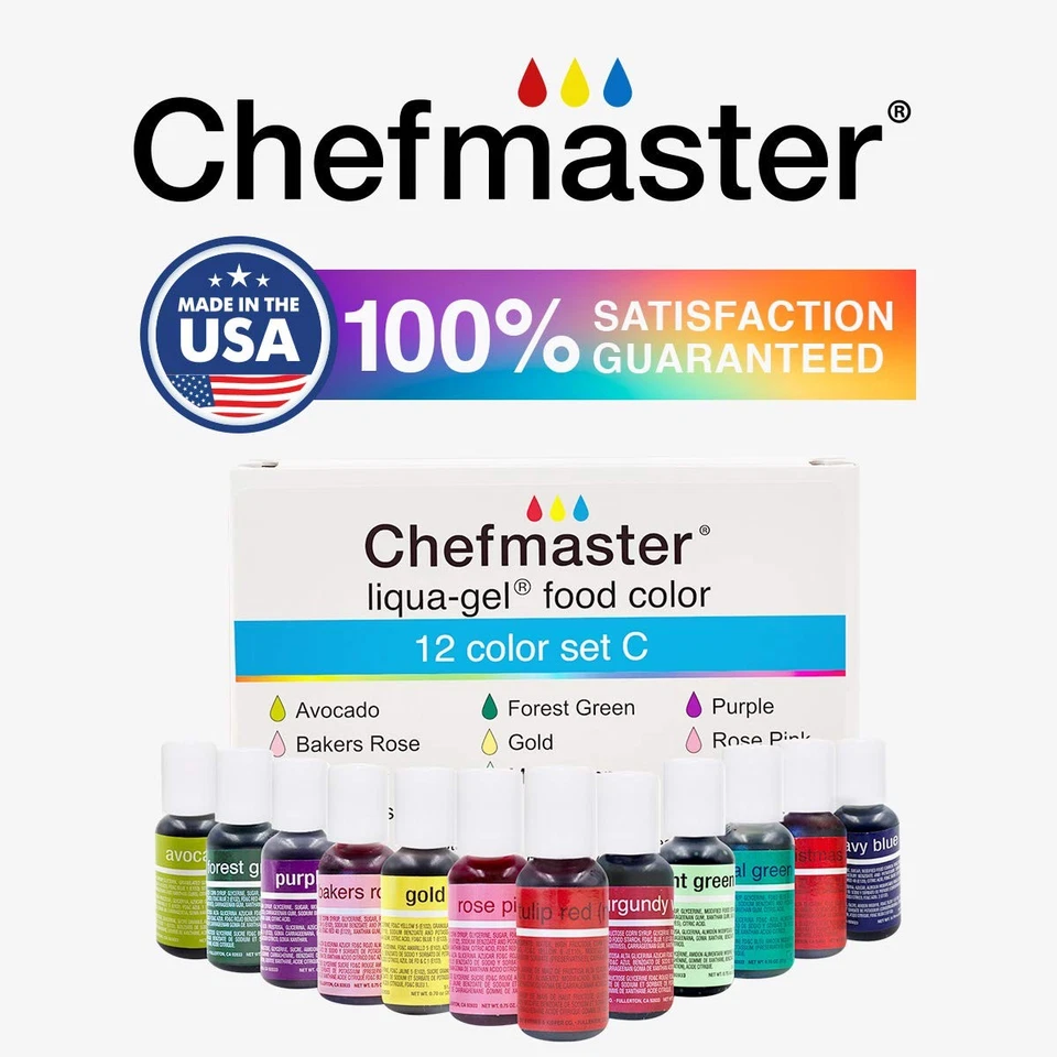 Colorante Alimentare Chefmaster Liqui Gel - Set 12 Colori C - Decorazione Frosting - Immagine 3 di 4