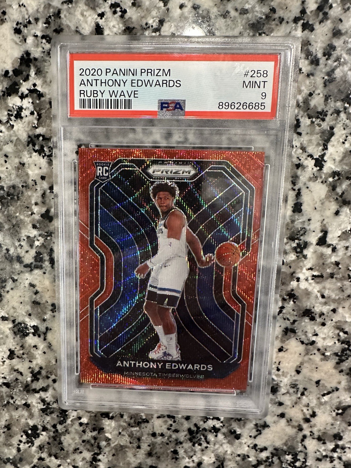 2020 PANINI PRIZM ANTHONY EDWARDS RUBY WAVE #258 PSA MINT 9 89626685