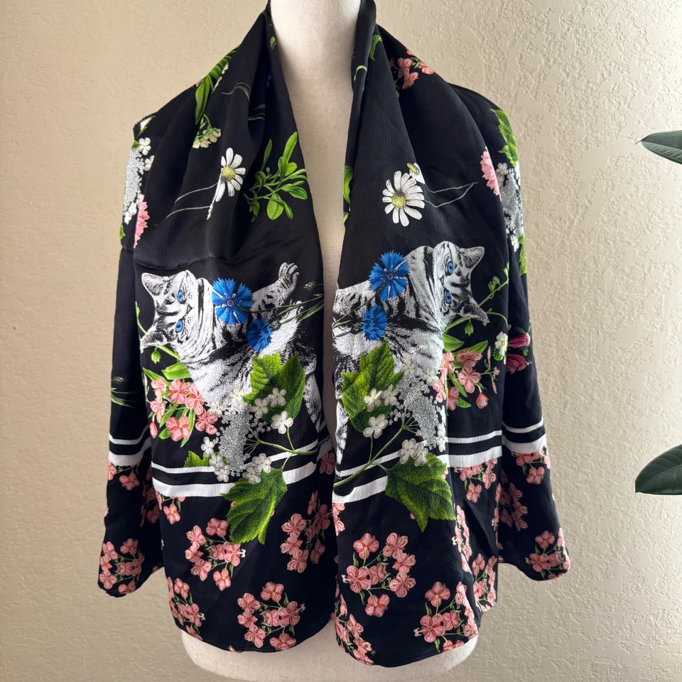 Ted Baker Tayllor Florence Silk Cape Scarf Black Floral CAT 54" x 20" - Image 2 of 4