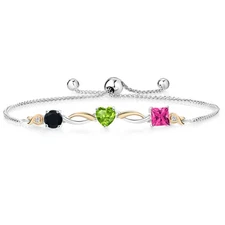 925 Silver and 10K Yellow Gold Onyx Peridot Pink Mystic Topaz and Lab Grown