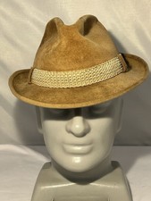 6 7/8 55 STETSON Fur Felt Camel Color Fedora Trilby Fur Felt Hat Knit Band