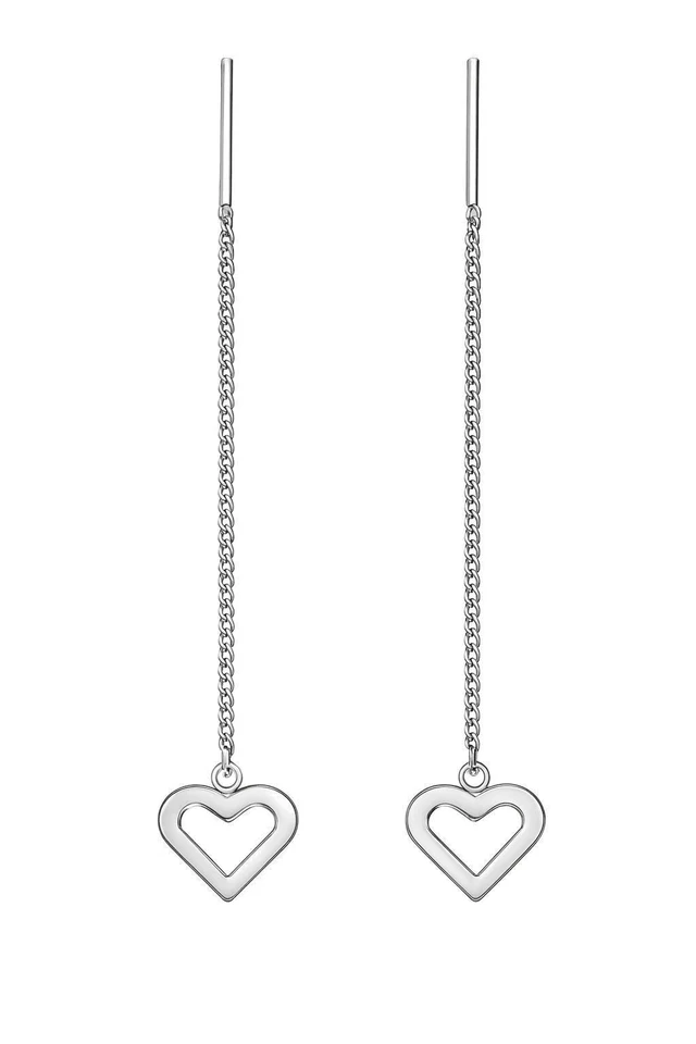 925 Sterling Silber Damen Durchzieher Ohrringe Panzerkette m.offenem Herz 50x8mm - Bild 3 von 4