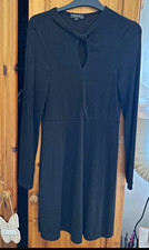 Dorothy Perkins Black Fit & Flare Dress UK 12 Long Sleeve V-Neck Cut-Out Knee