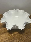 Vintage Fenton Large Hobnail Bowl Milk Glass Ruffled Crimped 12" x 4.5"