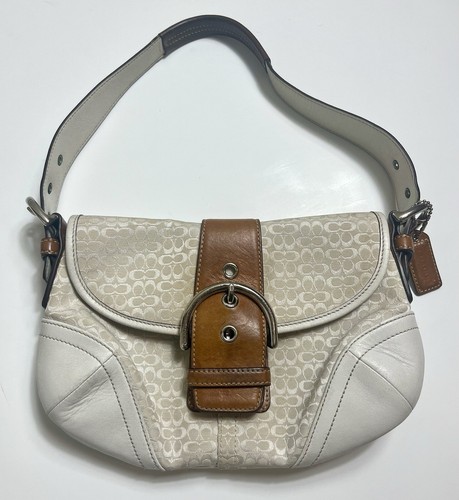 Rare Vintage Coach 6818 Soho White Leather & Signature C Canvas Shoulder Bag Y2K