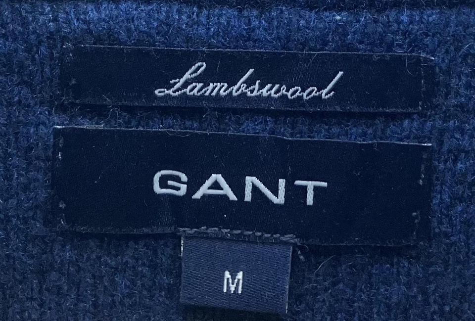 Suéter Gant Para Hombres Mediano Azul Marino Lana de Cordero Cremallera Completa Cuello Simulado Codo Parches Tejido Foto 4 de 4