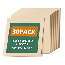 30 Pack Basswood Sheets 1/8", 12 x 12 Plywood Basswood Sheets for Laser Cutti...