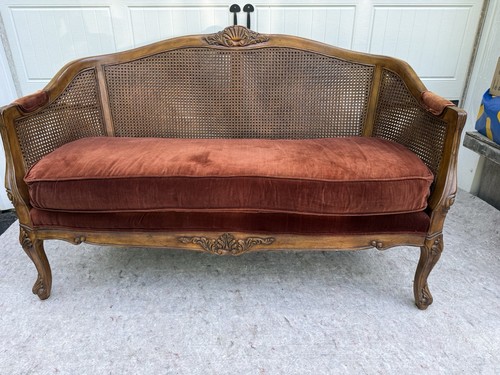 French Antique Style Wood And Cane Settee