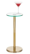 Glass Top Side/End Drink Table - Small Modern round Accent Metal Nightstand Furn