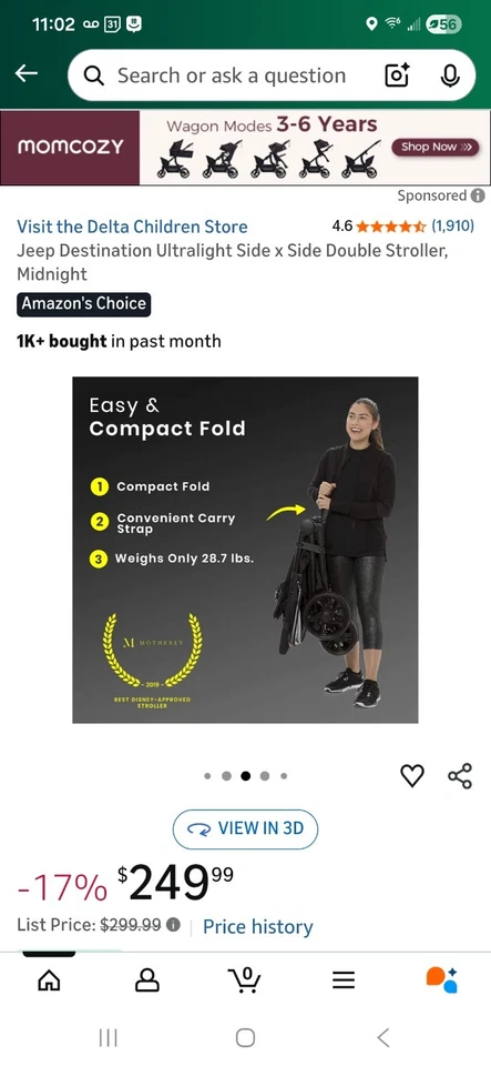 Cochecito doble ultraligero lateral x lateral Jeep Destination, medianoche Foto 2 de 4