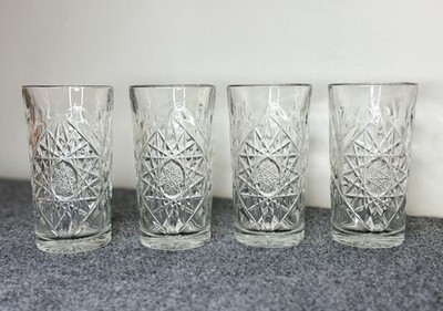 4 Libbey Hobstar Tumblers Highball 16 oz Clear Drinking Glasses Kitchen Barware