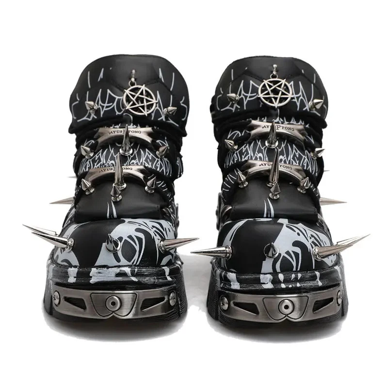 Graffiti Plataforma Hombres Pareja Remaches Botas Rock Punk Elevador Muffin Papá Zapatos Foto 2 de 4