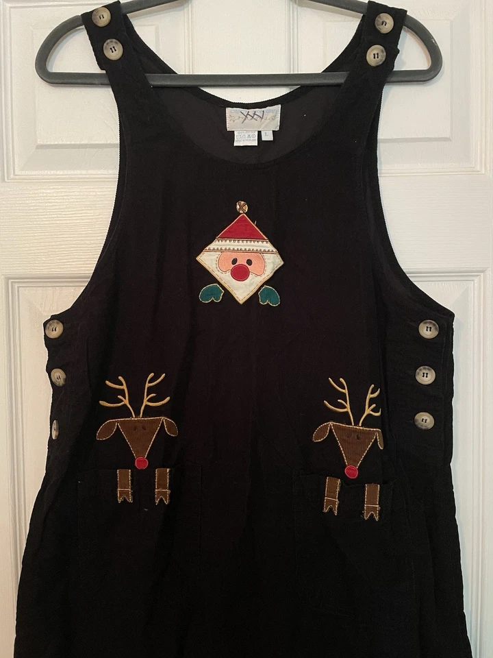 Vestido Casey Coleman Vintage Para Mujer Grande Negro Pana Largo Jersey Navidad Foto 2 de 4