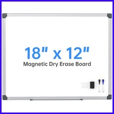Magnetic White Board 18" x 12" with 1 Dry-Erase Eraser, 2 Multicolor Marker, ...