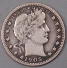 VF Better-date 1905 Silver BARBER Quarter. #2